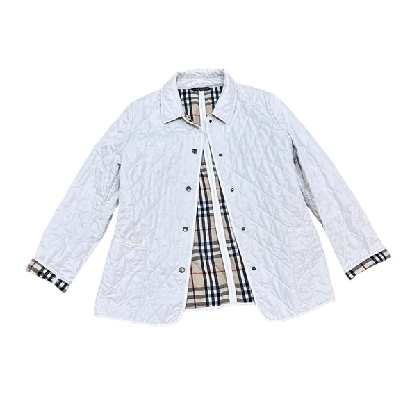 Burberry London White Quilted Puffer Jacket nova plaid check snap front medium - Picture 2 of 14